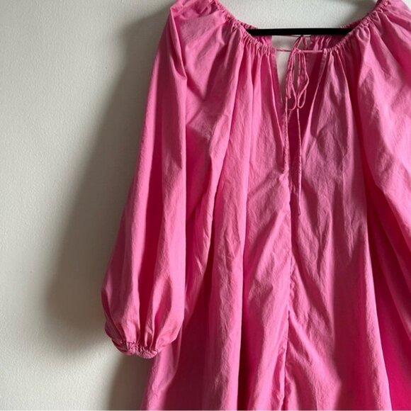 H&M Sz M Cotton Hot Pink Balloon Sleeves Dress - Picture 7 of 8